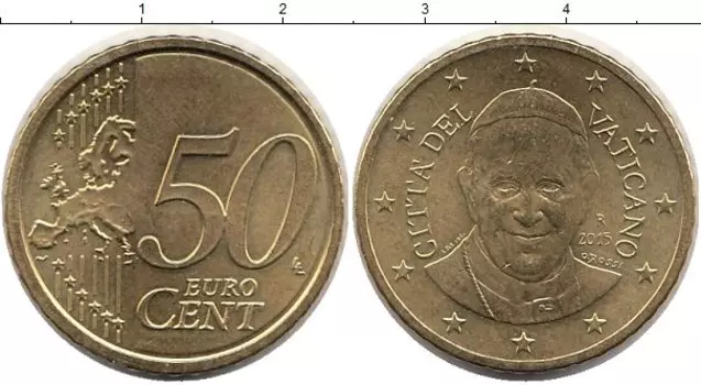 Монета 50 евроцентов Ватикана 2015 года Латунь Монета в коинкарте