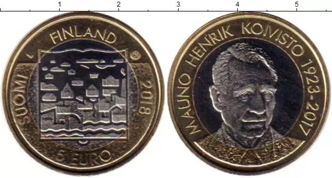 Монета 5 евро Финляндии 2018 года Биметалл Мауно Хенрик Койвисто 1923-2017