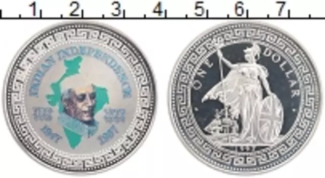 Монета доллар Англии 1997 года Посеребрение Независимость Индии