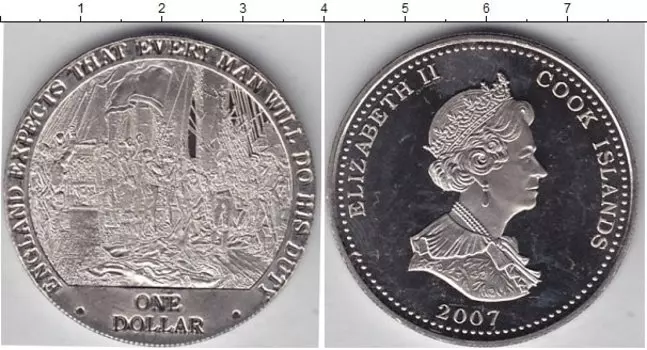 Монета доллар Островов Кука 2007 года Медно-никель Англия ожидает, что каждый человек выполнит свой долг