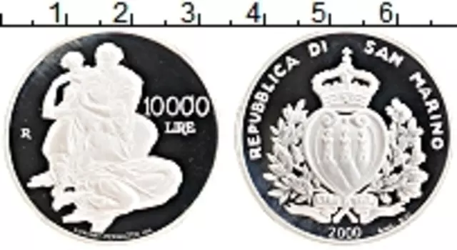 Монета 10000 лир Сан-Марино 2000 года Серебро Микеланджело