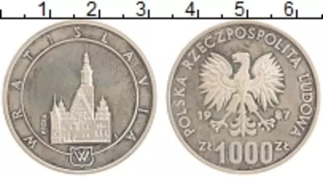 Монета 1000 злотых Польши 1987 года Серебро Вроцлав (Вратиславия)