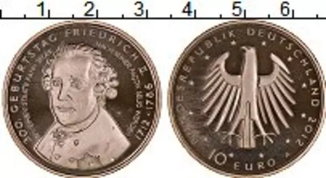 Монета 10 евро Германии 2012 года Медно-никель 300 лет Фридриху II А