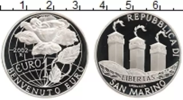 Монета 10 евро Сан-Марино 2002 года Серебро Введение евро