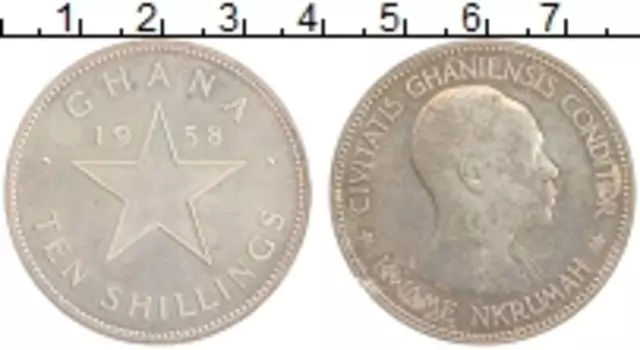 Монета 10 шиллингов Ганы 1958 года Серебро Квамэ Нкрумах