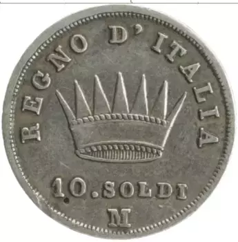 Монета 10 сольди Италии 1809 года Серебро М
