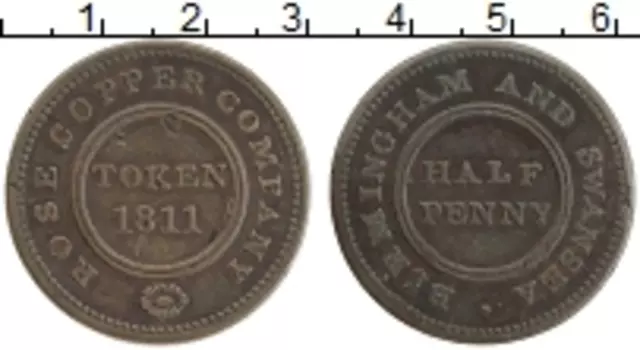 Монета 1/2 пенни Англии 1811 года Медь Токен