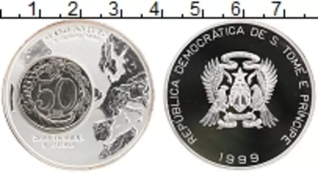 Монета 2000 добрас Сан-Томе и Принсипи 1999 года Серебро Переход на евро