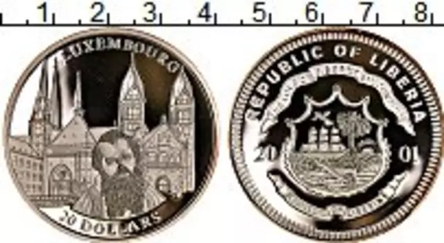 Монета 20 долларов Либерии 2001 года Серебро Люксембург