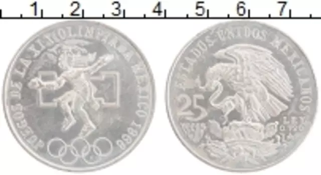 Монета 25 песо Мексики 1968 года Серебро Олимпийские игры