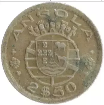 Монета 2 1/2 эскудо Анголы 1953 года Медно-никель
