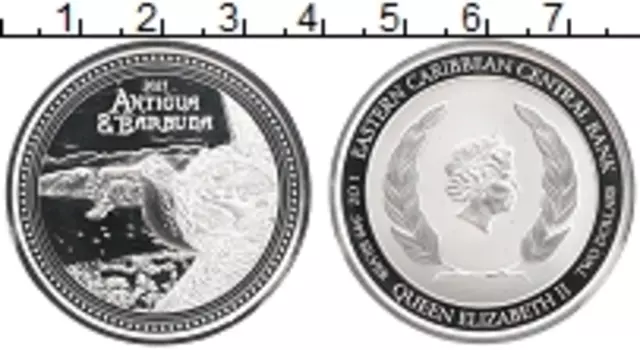 Монета 2 доллара Кариб 2021 года Серебро Елизавета II