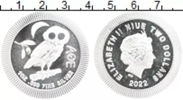 Монета 2 доллара Ниуэ 2022 года Серебро Елизавета II