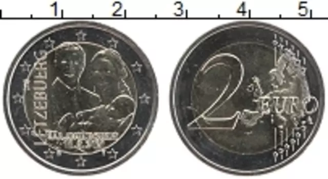 Монета 2 евро Люксембурга 2020 года Биметалл Рождение наследного Великого Герцога Чарльза