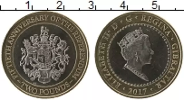 Монета 2 фунта Гибралтара 2017 года Биметалл Елизавета II