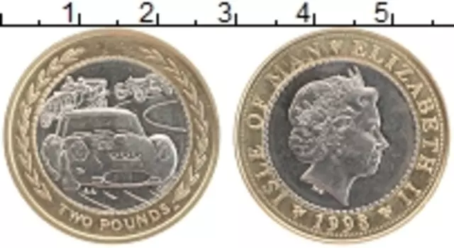 Монета 2 фунта Острова Мэн 1998 года Биметалл Эволюция транспорта