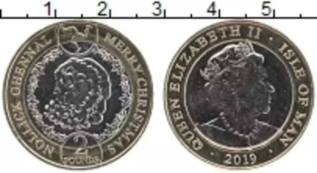 Монета 2 фунта Острова Мэн 2019 года Биметалл Елизавета II