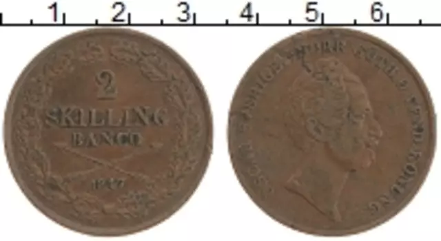 Монета 2 скиллинга Швеции 1847 года Медь Оскар II