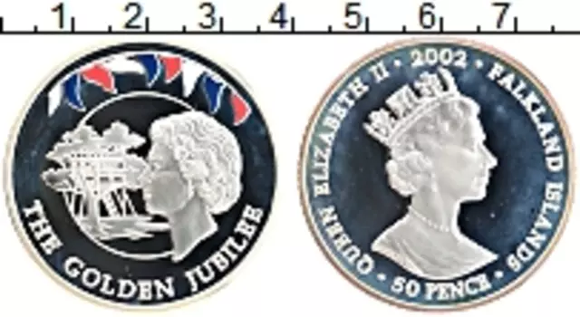 Монета 50 пенсов Фолклендских островов 2002 года Серебро Цифровая печать
