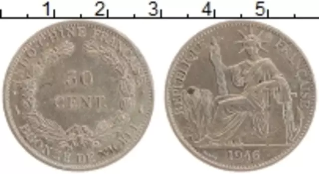 Монета 50 сантим Индокитая 1946 года Медно-никель