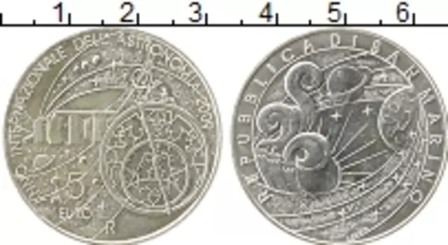 Монета 5 евро Сан-Марино 2009 года Серебро Международный год астрономии