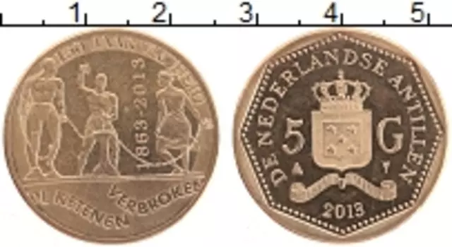 Монета 5 гульденов Антильских островов 2013 года Латунь 150 лет отмены рабства