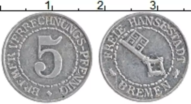 Монета 5 пфеннигов Германия : Нотгельды 1924 года Алюминий Бремен