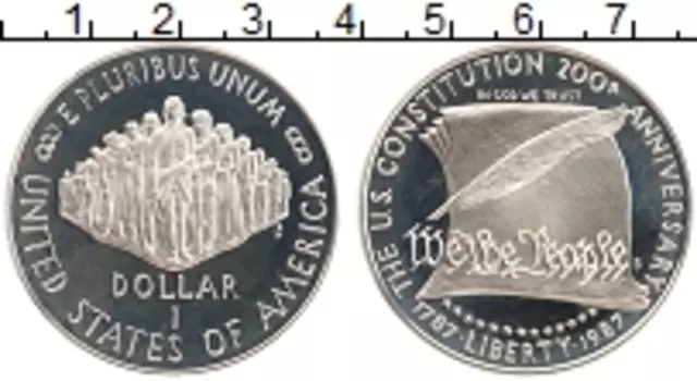 Монета доллар Америки 1987 года Серебро 200 лет конституции S