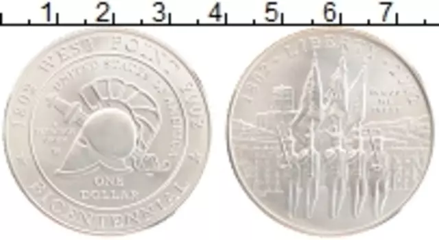 Монета доллар Америки 2002 года Серебро 200 лет военной академии Вест-Поинта