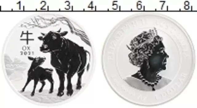 Монета доллар Австралии 2021 года Серебро Год Быка