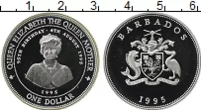 Монета доллар Барбадоса 1994 года Серебро Герб Барбадоса