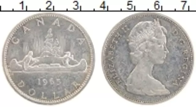 Монета доллар Канады 1965 года Серебро Елизавета II