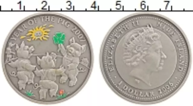 Монета доллар Ниуэ 2006 года Серебро Год Свиньи