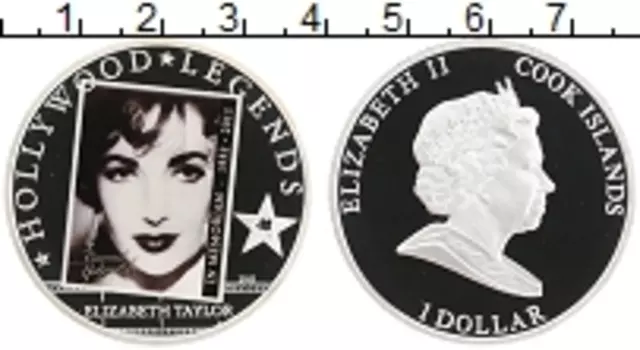 Монета доллар Островов Кука 2011 года Посеребрение Элизабет Тейлор
