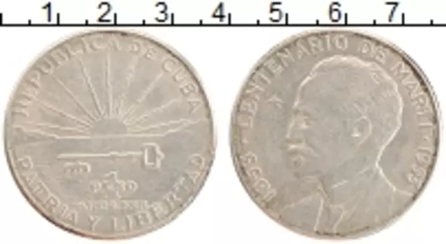 Монета песо Кубы 1953 года Серебро 100 лет со дня рождения Хосе Марти