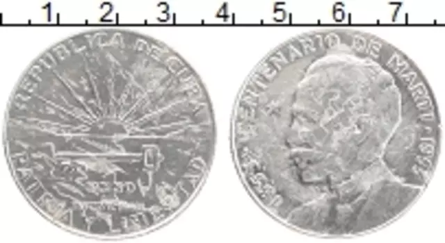 Монета песо Кубы 1953 года Серебро Марти