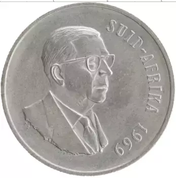 Монета ранд Южно Африканской Республики 1969 года Серебро Теофилус Эбенгазер Дёнгес