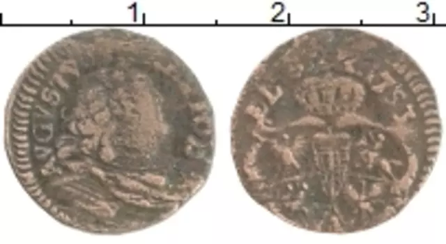 Монета солид Польши 1753 года Медь Август III