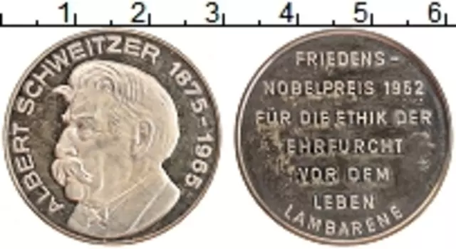 Монета Жетон ФРГ 1965 года Серебро На смерть Альерта Швейтцера