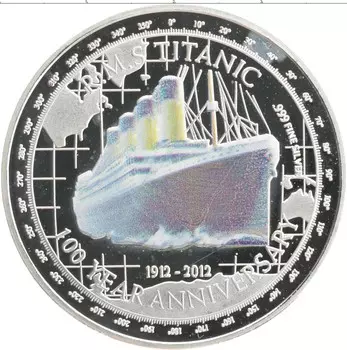 Монета Жетон Тувалу 2012 года Посеребрение 100 лет гибели Титаника