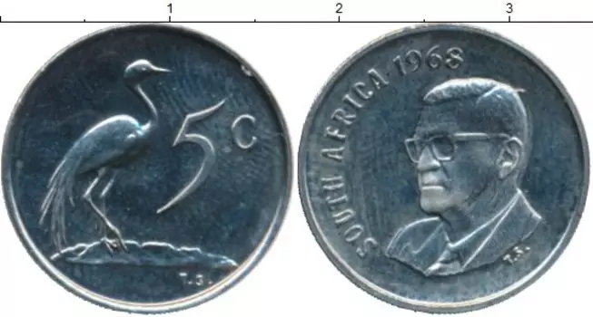 Монета 5 центов Южно Африканской Республики 1968 года Медно-никель