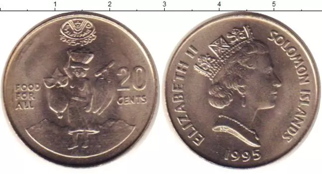 Монета 20 центов Соломоновых островов 1995 года Медно-никель Елизавета II