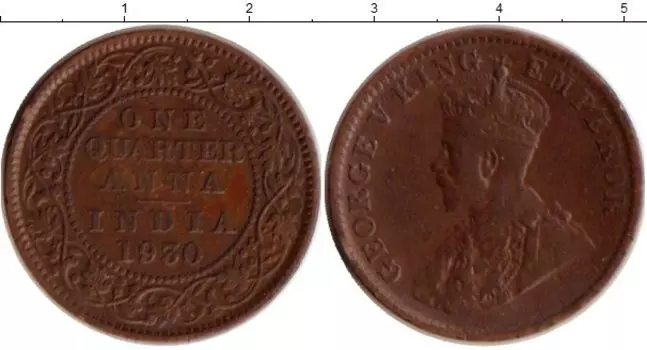 Монета 1/4 анны Индии 1930 года Бронза Георг V