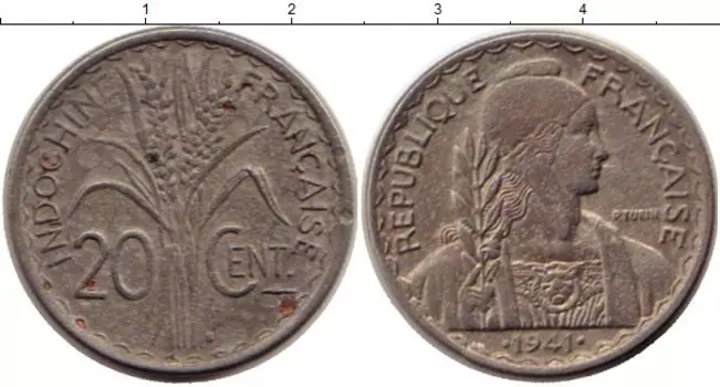 Монета 20 центов Индокитая 1941 года Медно-никель м