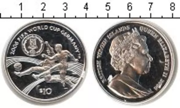 Монета 10 долларов Виргинских островов 2004 года Серебро Елизавета II FIFA 2006