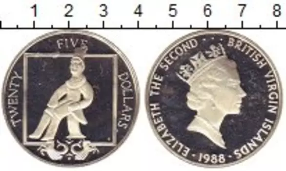 Монета 25 долларов Виргинских островов 1988 года Серебро Елизавета II