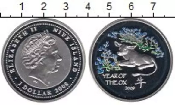 Монета доллар Ниуэ 2008 года Серебро Год быка