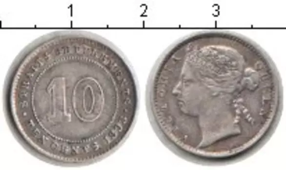 Монета 10 центов Стрейтс-Сеттльмента 1893 года Серебро Виктория