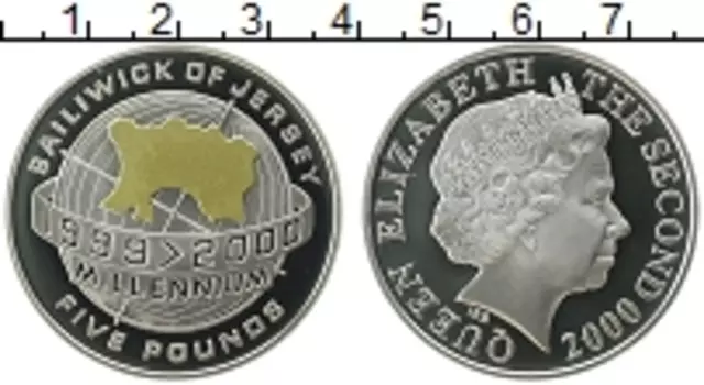 Монета 5 фунтов Острова Джерси 2000 года Серебро Елизавета II