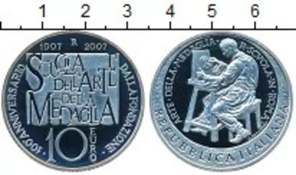 Монета 10 евро Италии 2007 года Серебро 100-летие итальянской медальерной художественной школы